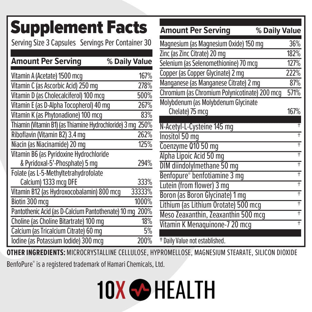 10X Health Optimize made-in-USA badge on packaging.