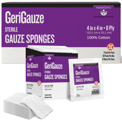 TenderGentle sterile 8-ply woven gauze sponge for wound cleaning and absorption.