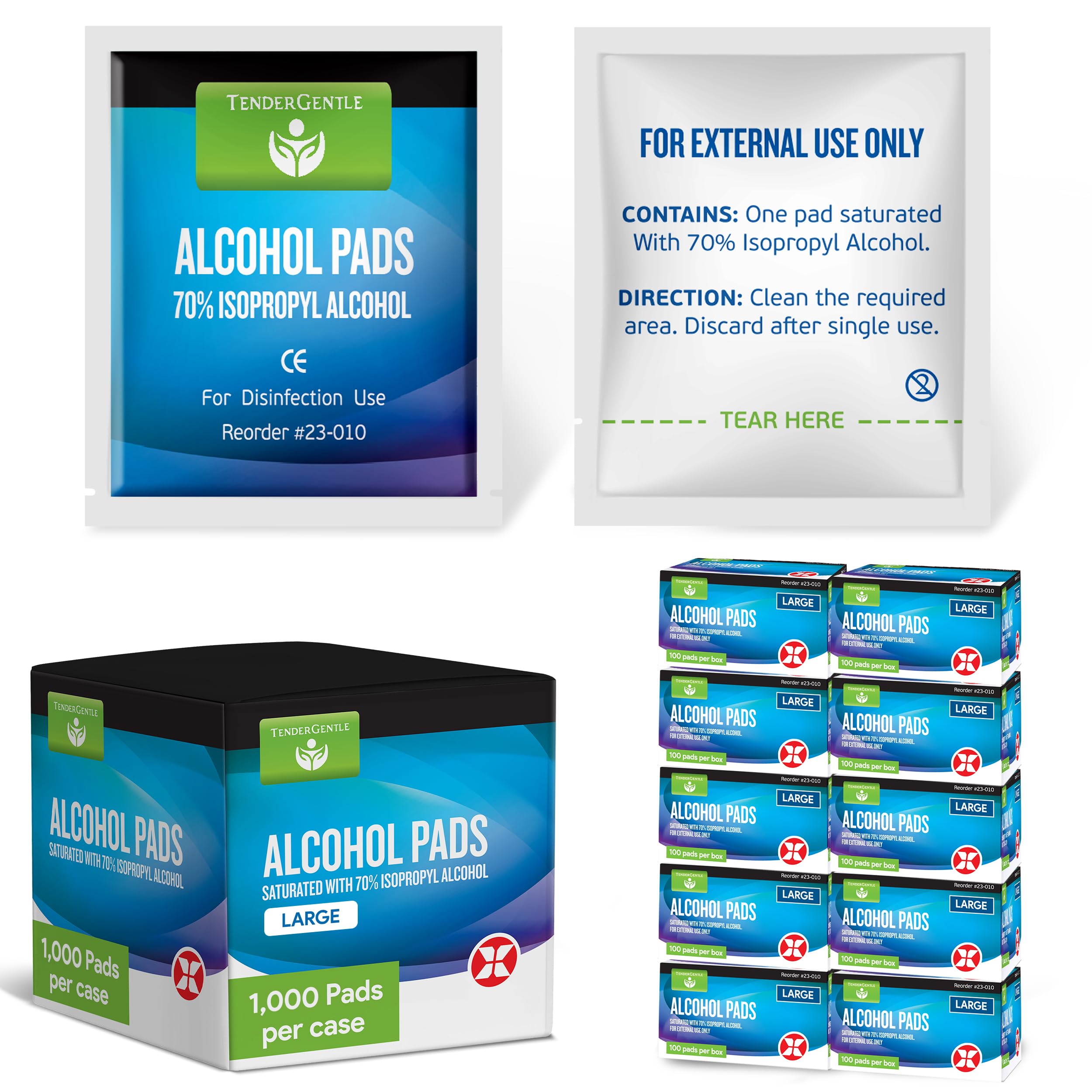 TenderGentle alcohol wipes in a case of 1,000 for bulk medical prep.