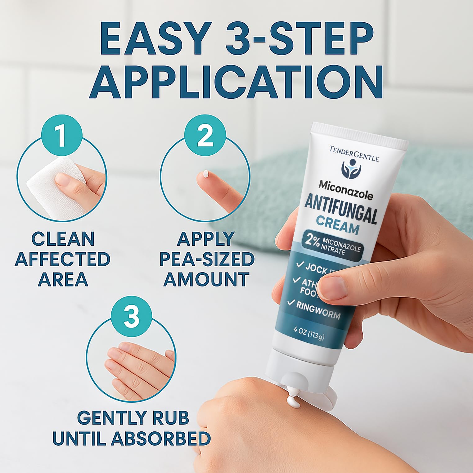 TenderGentle cream on skin during application with fast absorption.