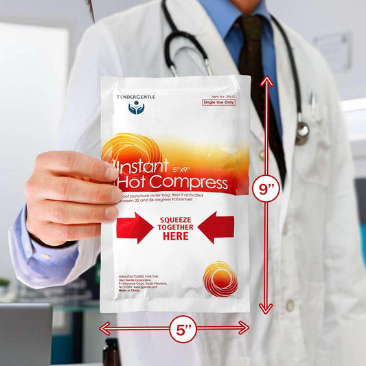 TenderGentle Instant Hot Compress activation demonstrates easy squeeze to start comforting heat.