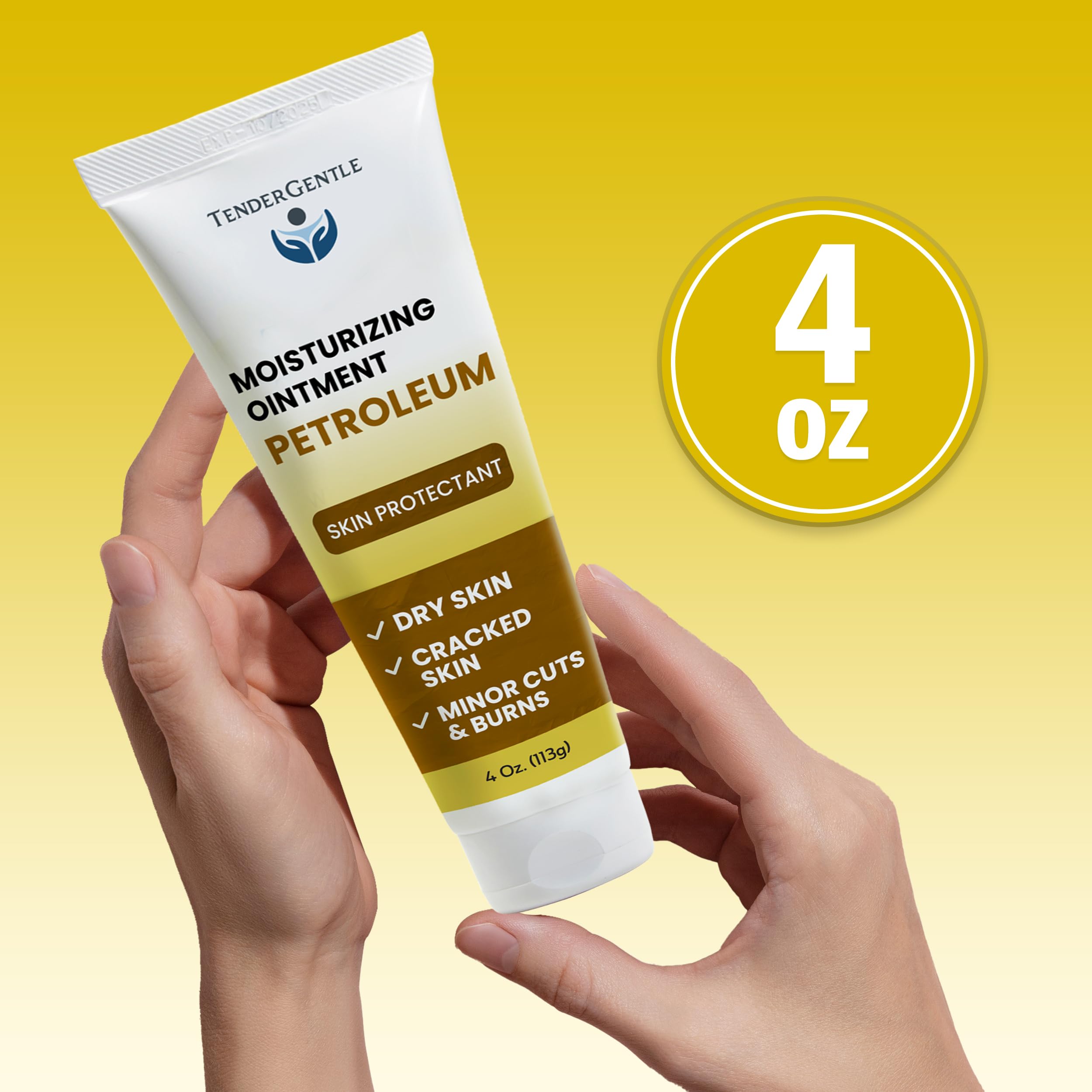 TenderGentle white Petroleum Jelly 4oz tube close-up, easy to apply for moisture.