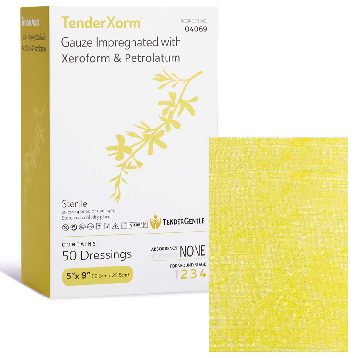 TenderGentle Xeroform dressing packaging shows sterile box for reliable wound care.