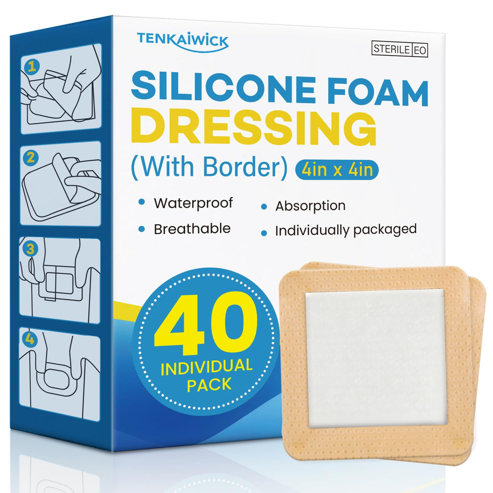 TENKAIWICK silicone foam dressing 4x4 with adhesive border for reliable absorption and protection