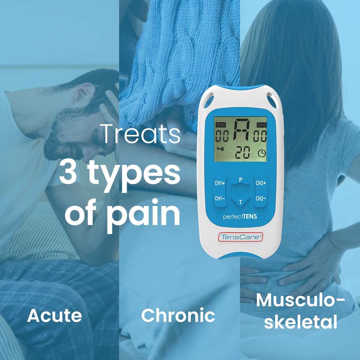 TensCare Perfect TENS back pain relief during daily activities.