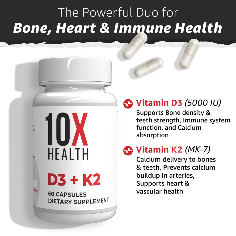 10X Health System D3K2 bottle label shows premium quality and ingredients
