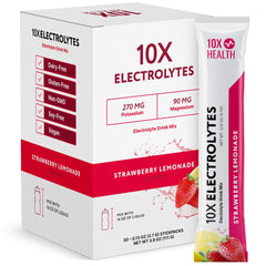 10X Health System electrolytes stickpack for on-the-go hydration in strawberry lemonade.