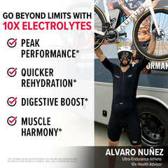 Packets ready-to-use on travel and workouts with 10X Electrolyte hydration mix.