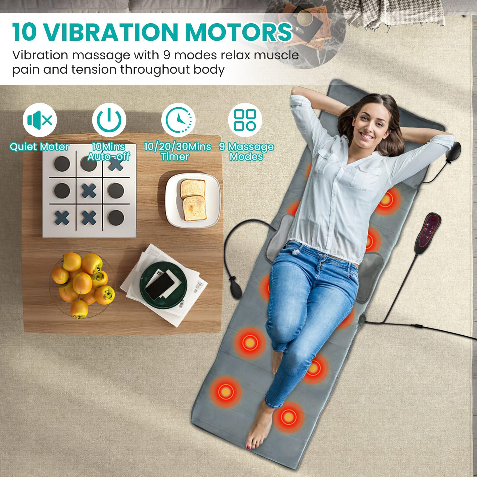 TeqHome 9 massage modes display illustrating customizable options.