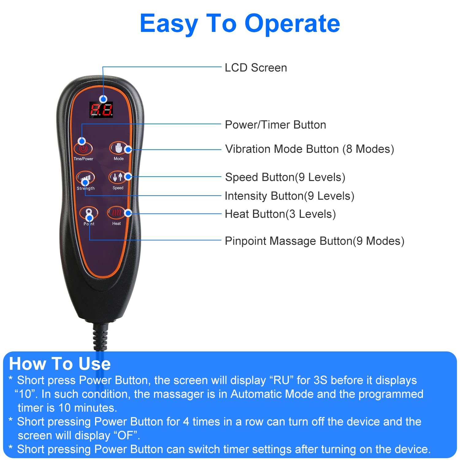 TeqHome car use cable enables massage sessions on the go.