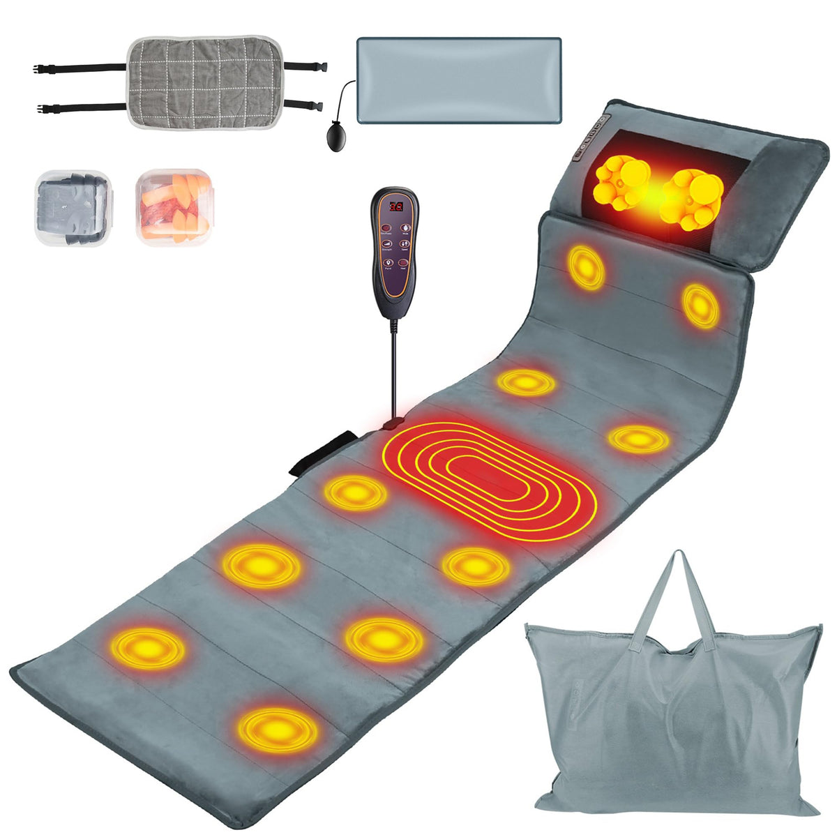 TeqHome full body massage mat on bed delivers full coverage relief after a long day.