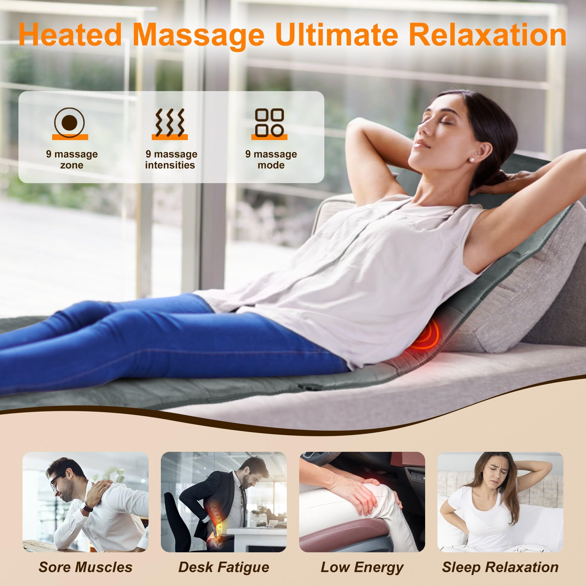 TeqHome full body massage mat waist area provides targeted comfort during long workdays.