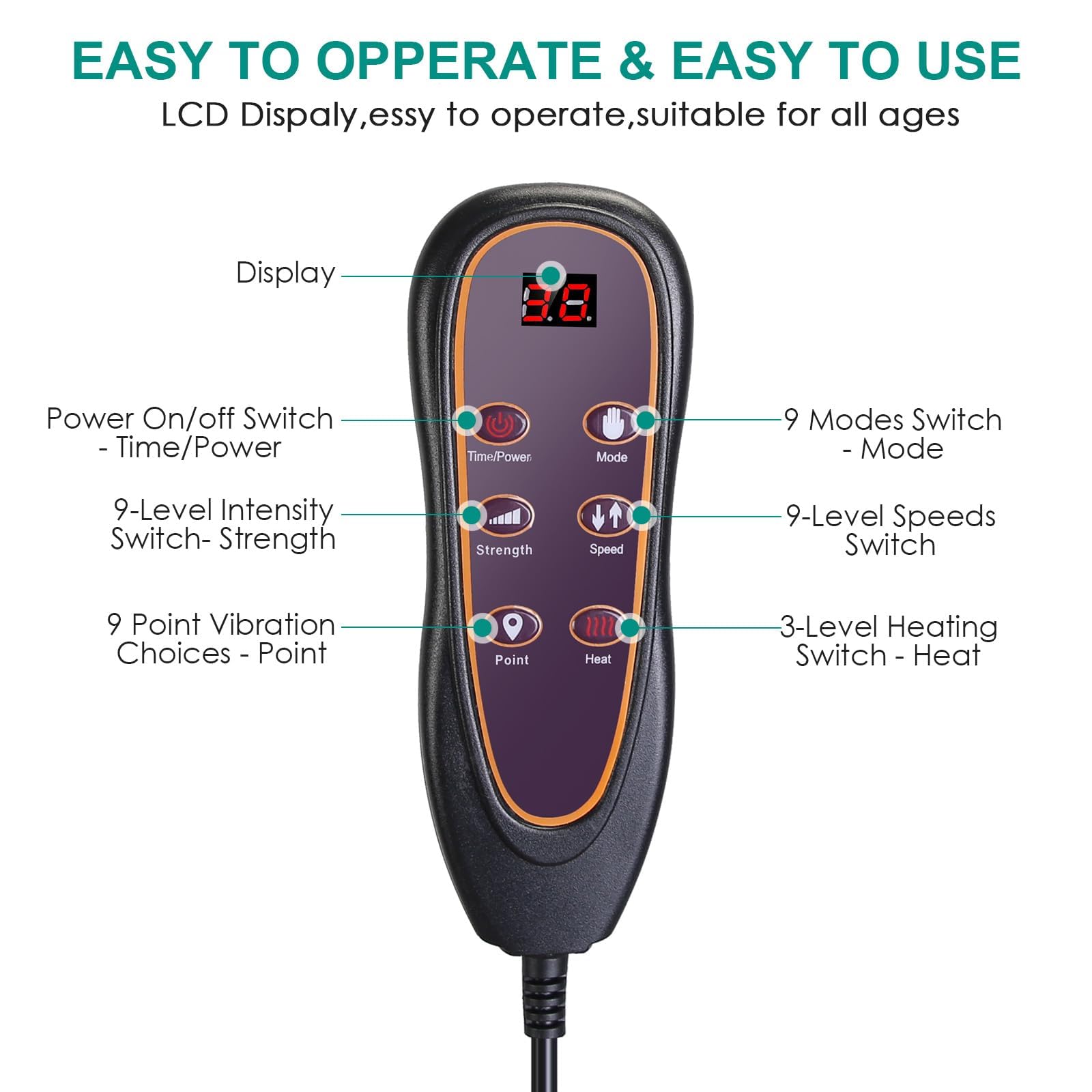 TeqHome massage mat controller with clear graphics