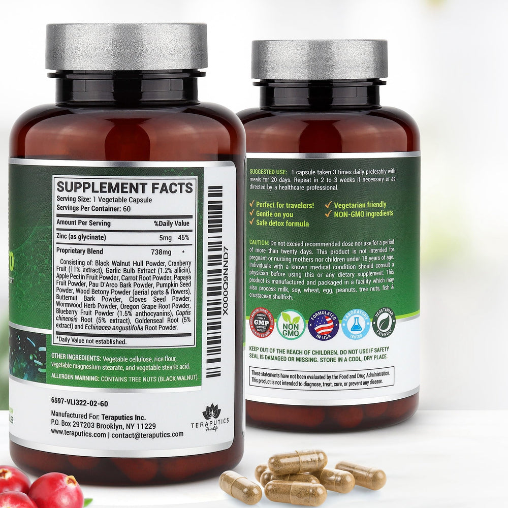 Teraputics IntestinePro capsules close-up showing vegetarian capsules