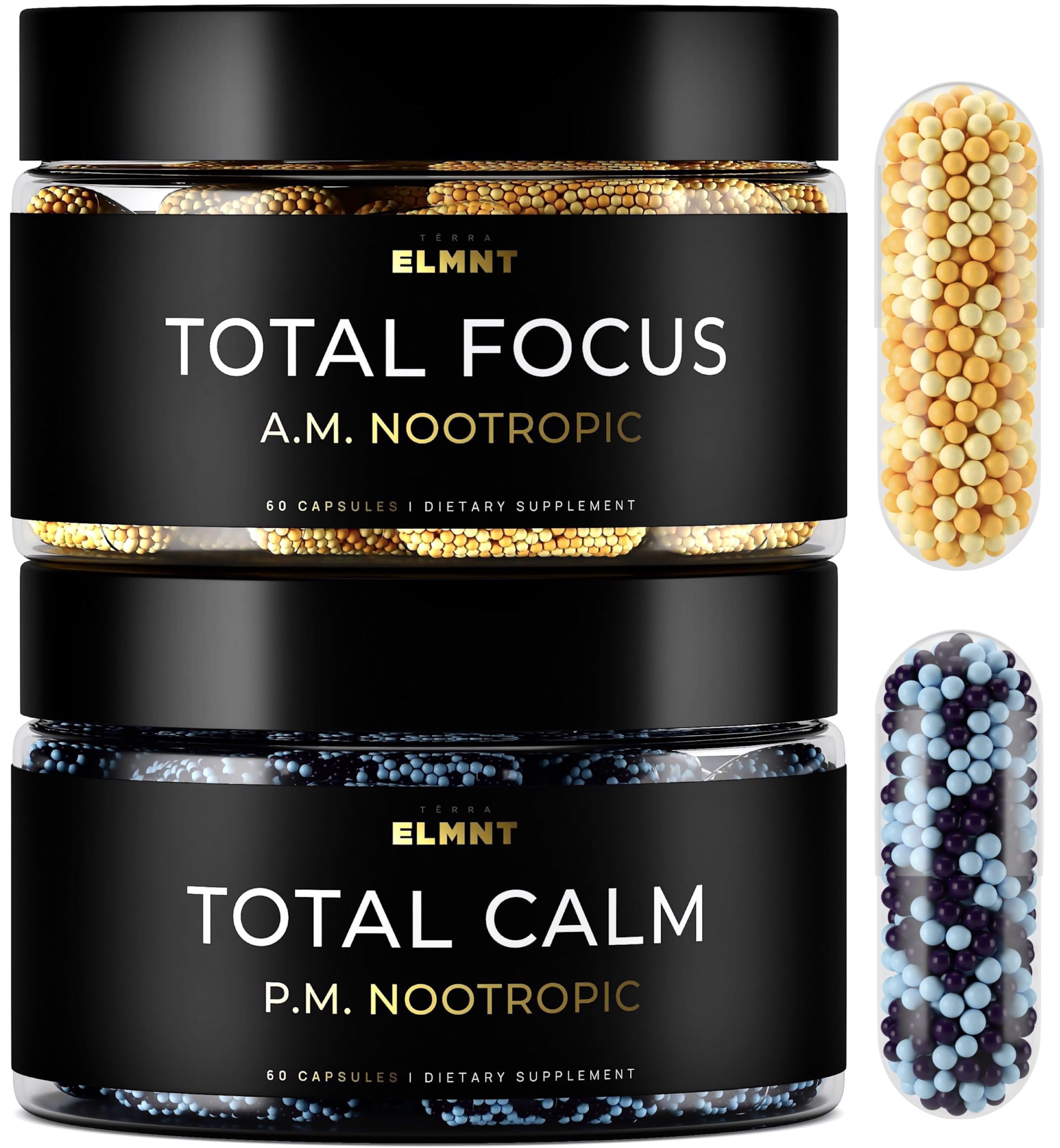 Terra Elmnt AMPM Total Focus bottle highlighting all-day concentration and clarity