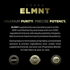 Terra Elmnt dosing glass image suggests simple, consistent daily use.
