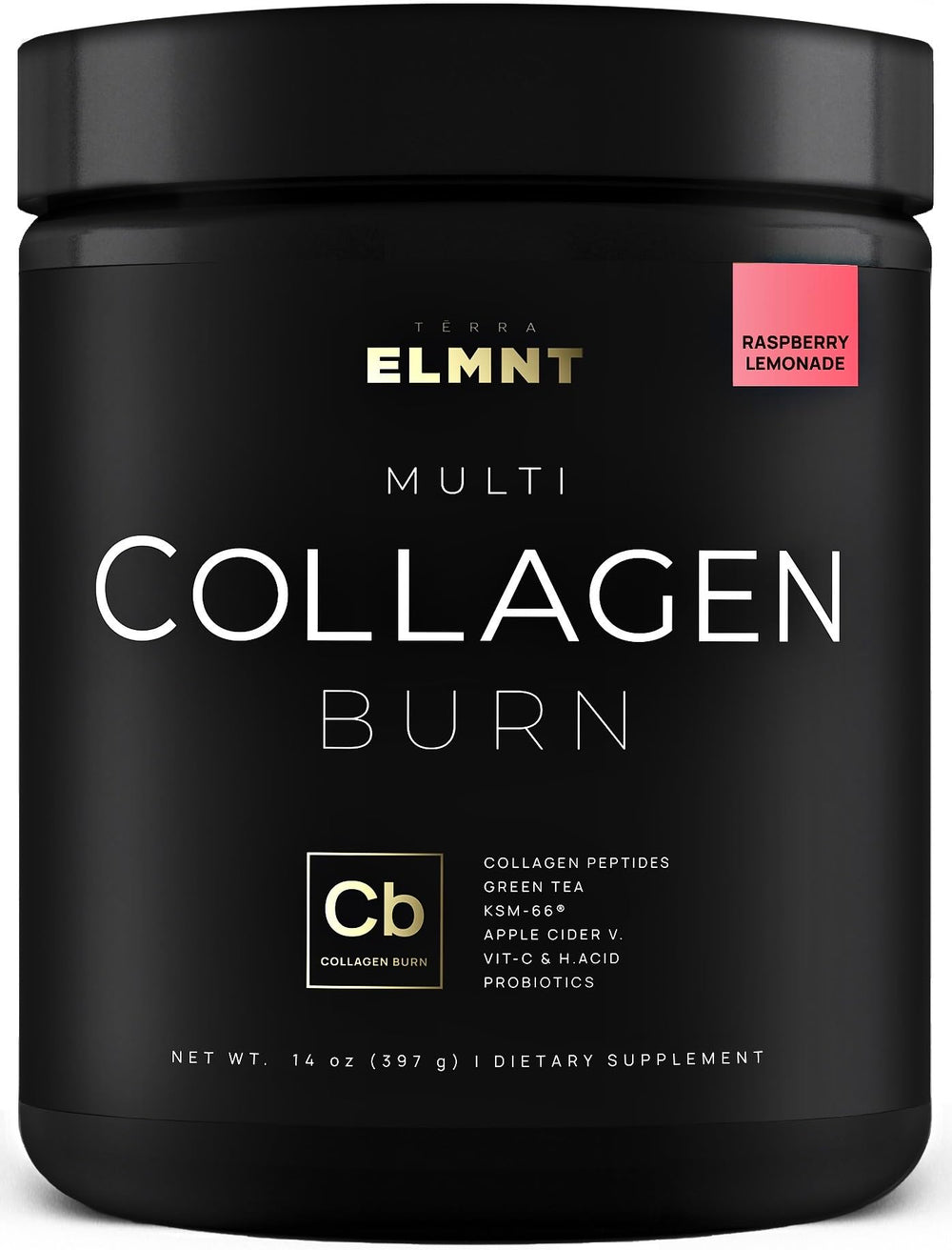 TERRA ELMNT front jar view showing easy-mix collagen and flavor