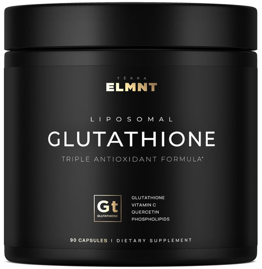 Terra Elmnt 2150mg glutathione bottle front, high-potency liposomal delivery.
