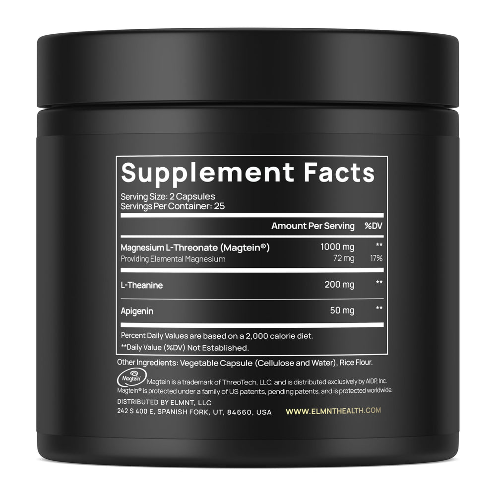 Terra Elmnt Magtein magnesium L-threonate capsules in closeup highlighting the formula.