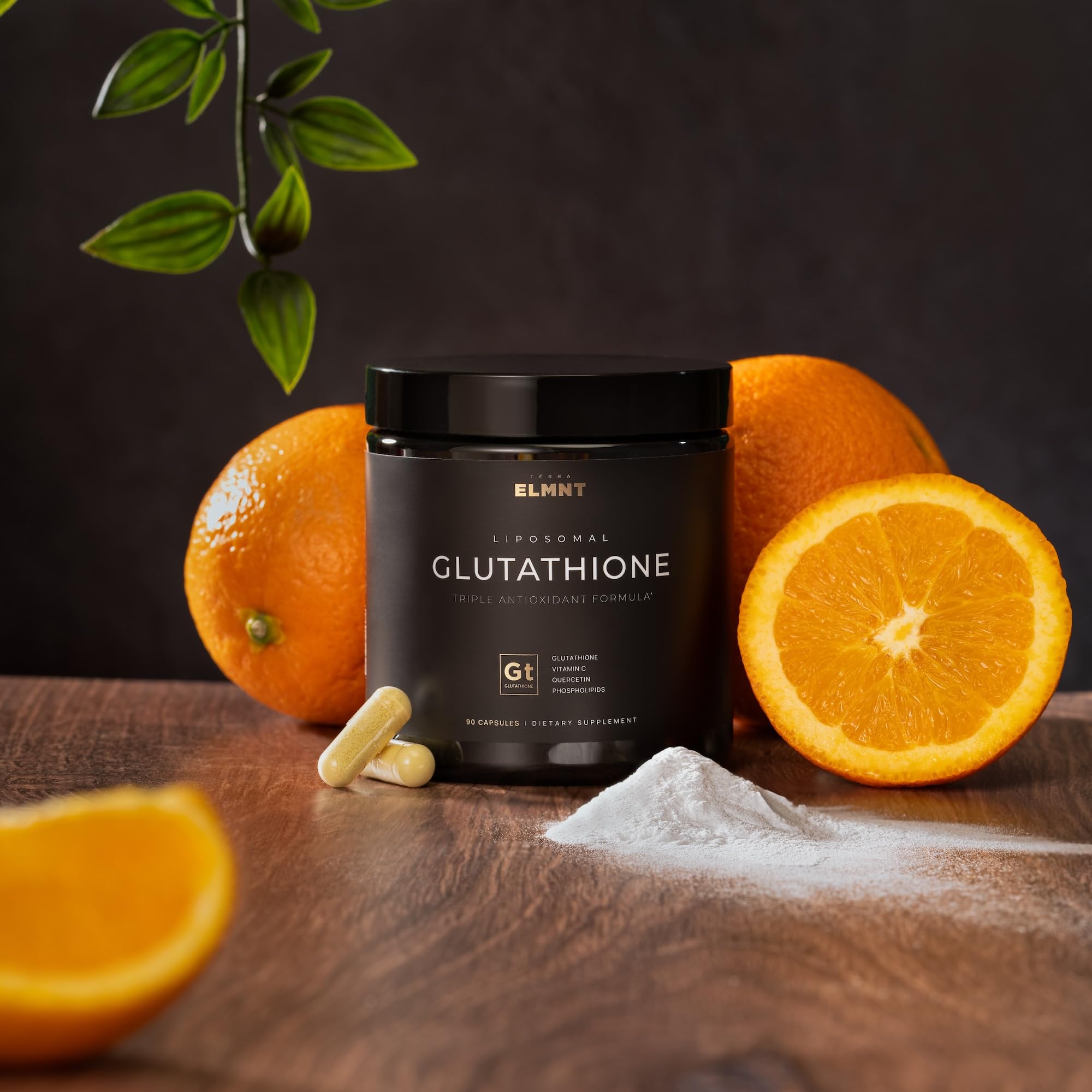 Terra Elmnt quercetin capsules featured for antioxidant synergy with liposomal glutathione.