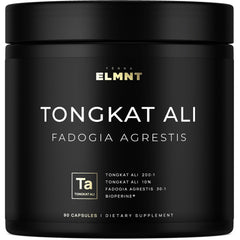 Terra Elmnt Tongkat Ali bottle close-up highlighting high potency for daily performance.