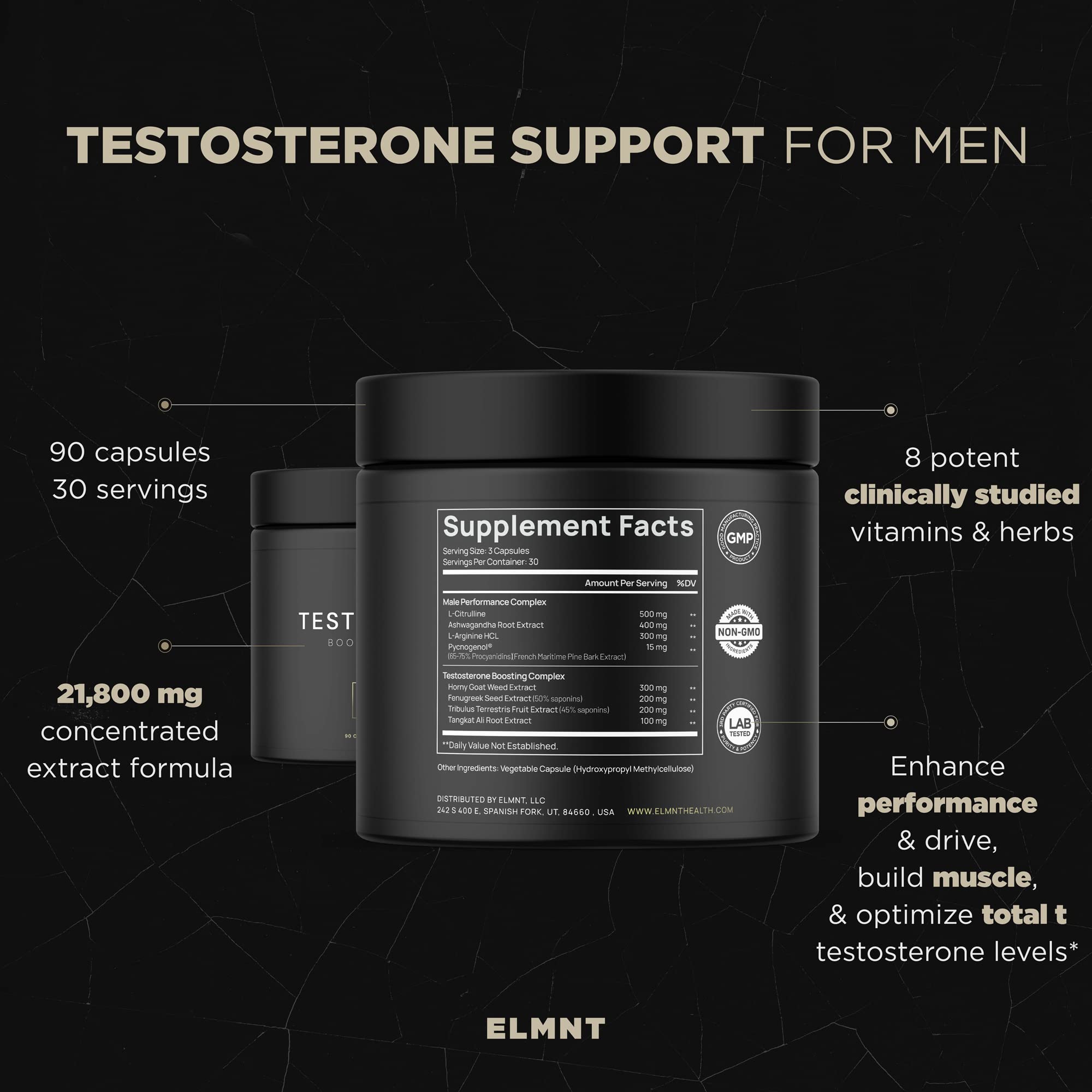 Terra Elmnt tongkat ali 4:1 extract bottle, closeup, may boost energy and drive.