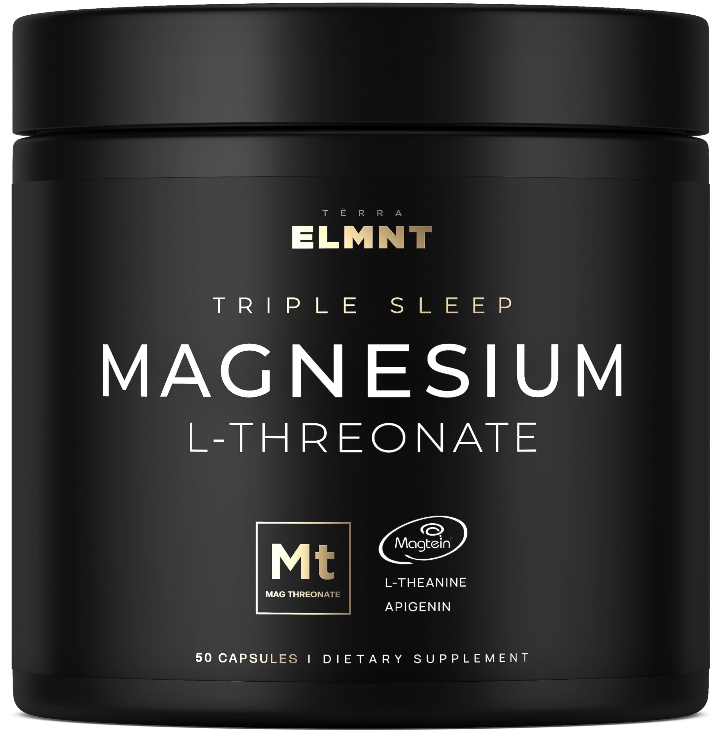 Terra Elmnt Triple Sleep bottle front showing the high-absorption Magtein magnesium for restful nights.