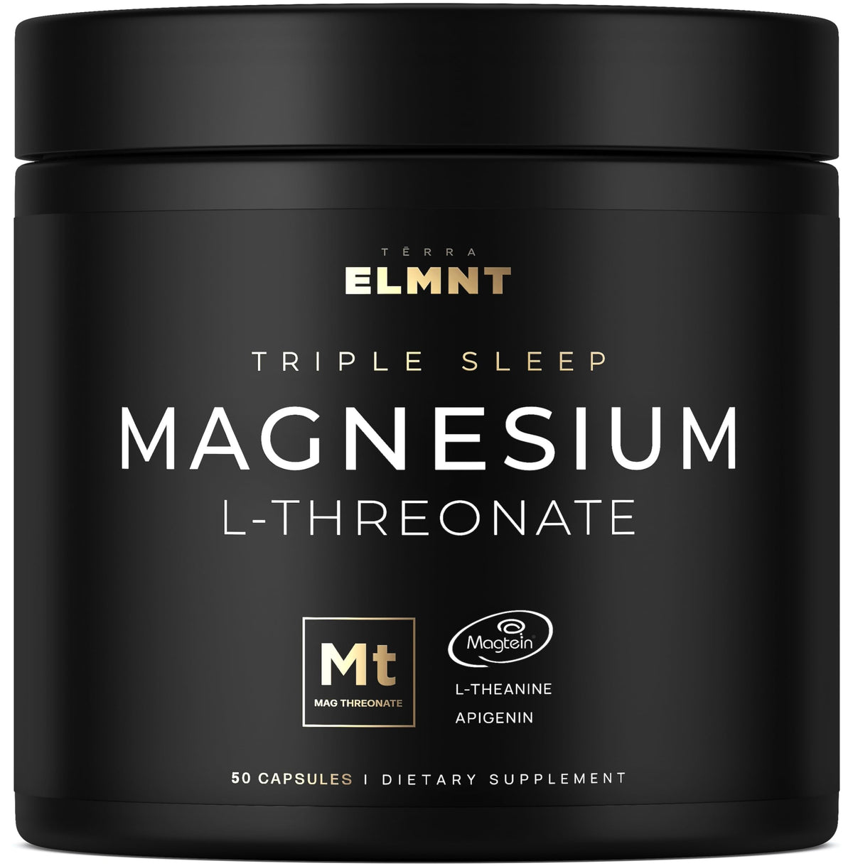 Terra Elmnt Triple Sleep bottle front showing the high-absorption Magtein magnesium for restful nights.