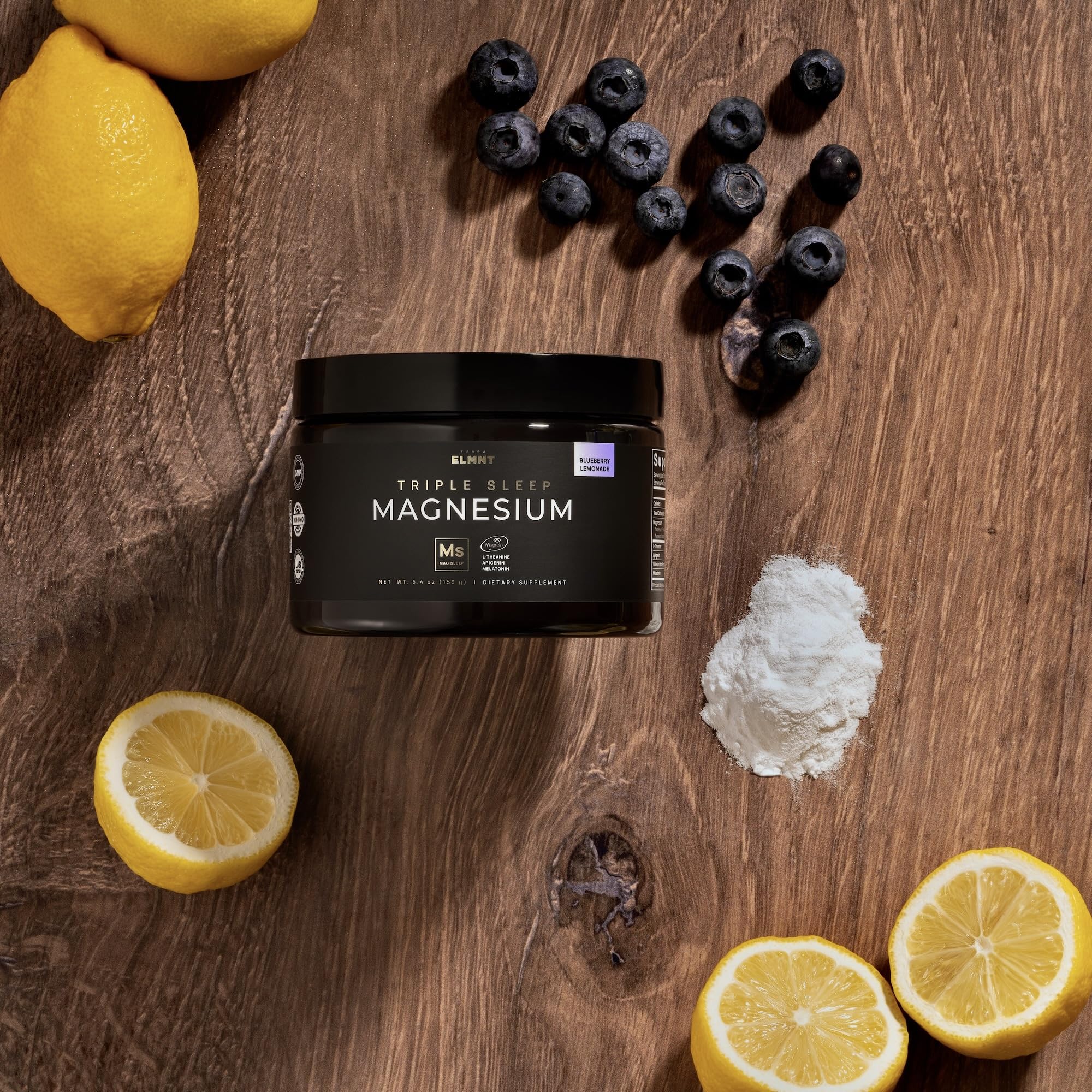 Terra Elmnt Triple Sleep label highlights Magtein, L-Theanine, and Melatonin ingredients