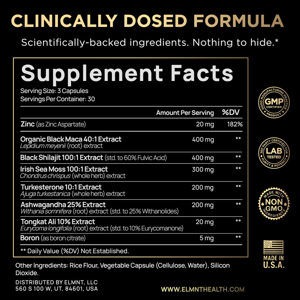 TERRA ELMNT ULTRA MALE bottle pour; shows easy daily dosage.