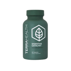 Terra Health Essentials Digestive Catalyst bottle, supports comfortable digestion after meals