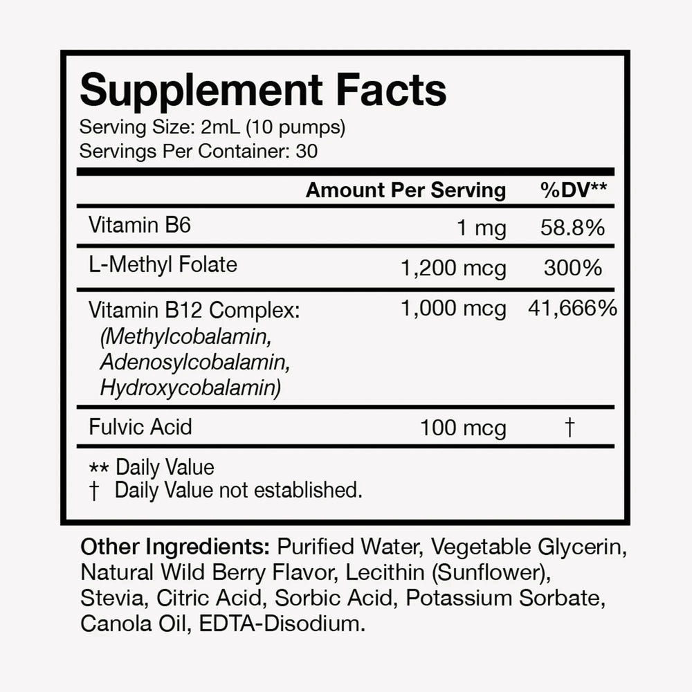Terra Health Essentials Liposomal B12 label close-up highlighting energy and mood support.
