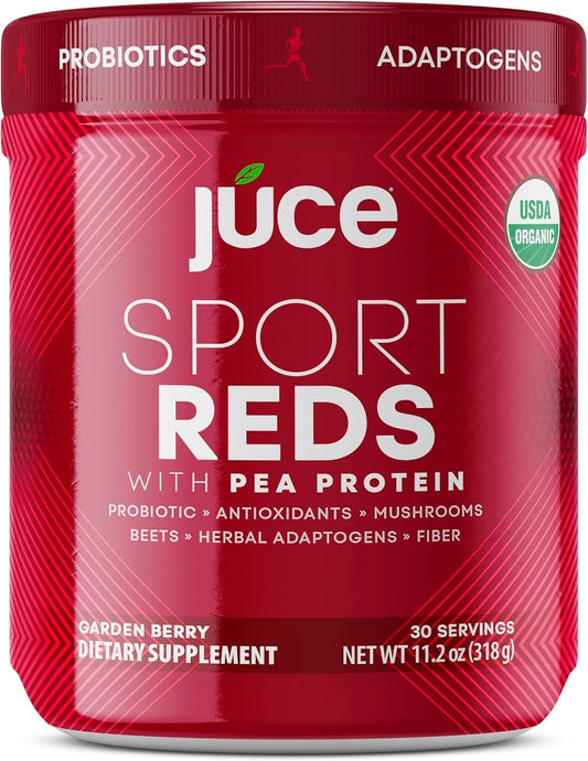 Terra Kai Juce SR7 Reds bottle highlights organic superfood blend and protein