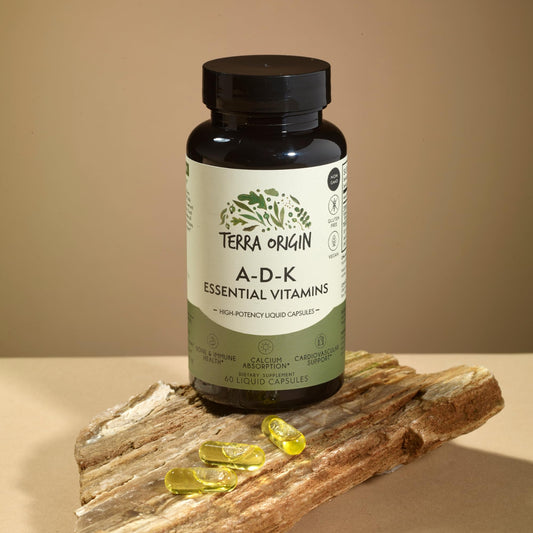 Terra Origin ADK capsules close-up showing high absorption formula