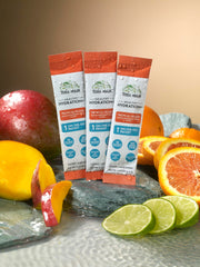 After-exercise Terra Origin hydration packets mixed into water after a workout.