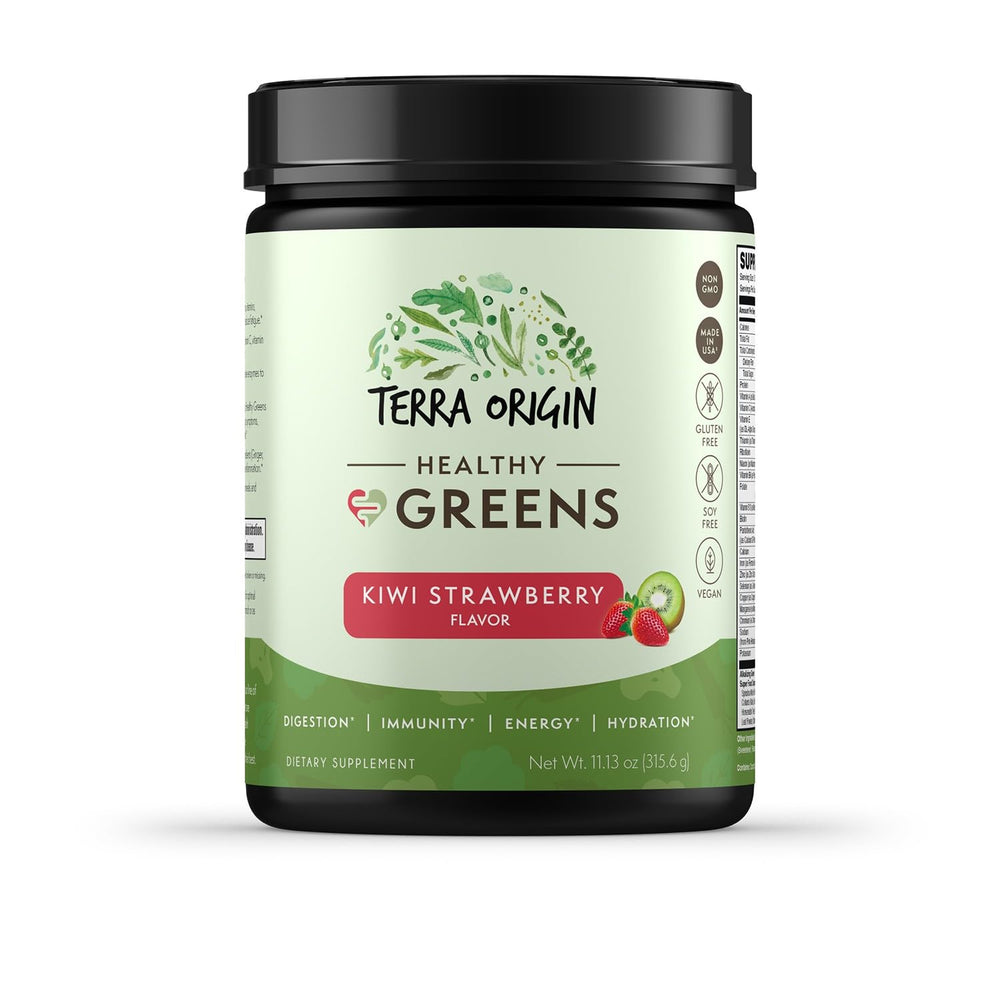 Terra Origin bottle label close-up helps customers identify ingredients and serving size.