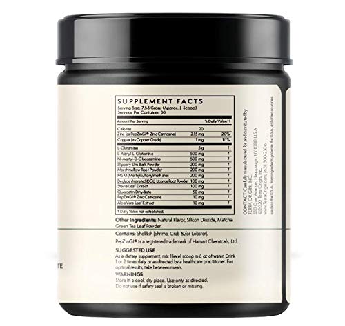 Terra Origin Healthy Gut Matcha Green Tea jar emphasizes 30 servings and clean label.