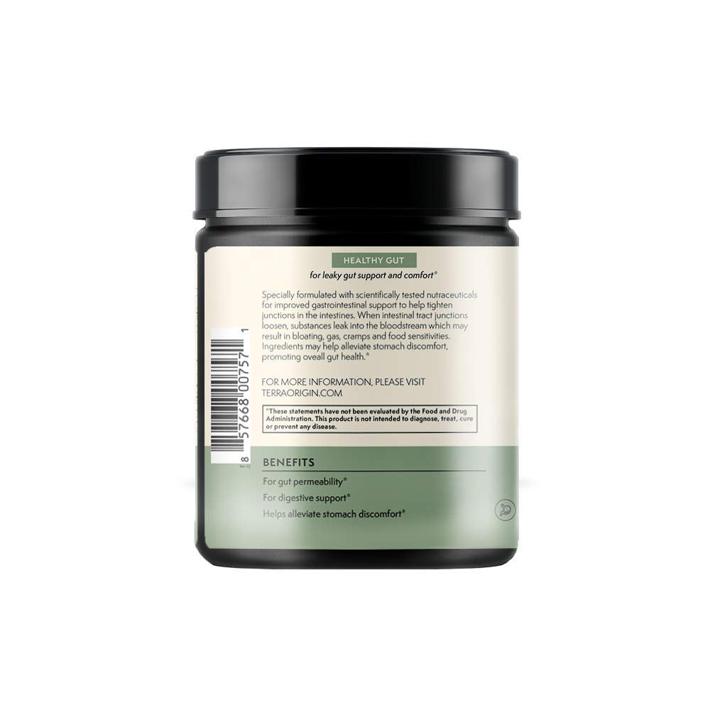 Terra Origin Healthy Gut mint label closeup lists key ingredients