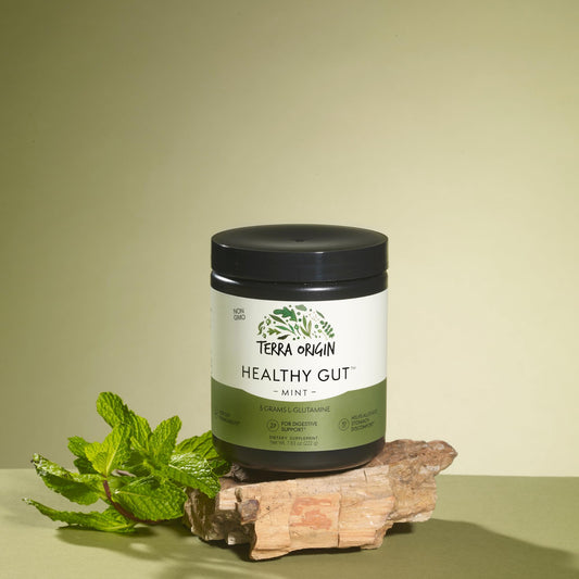 Terra Origin Healthy Gut mint scoop closeup for precise serving