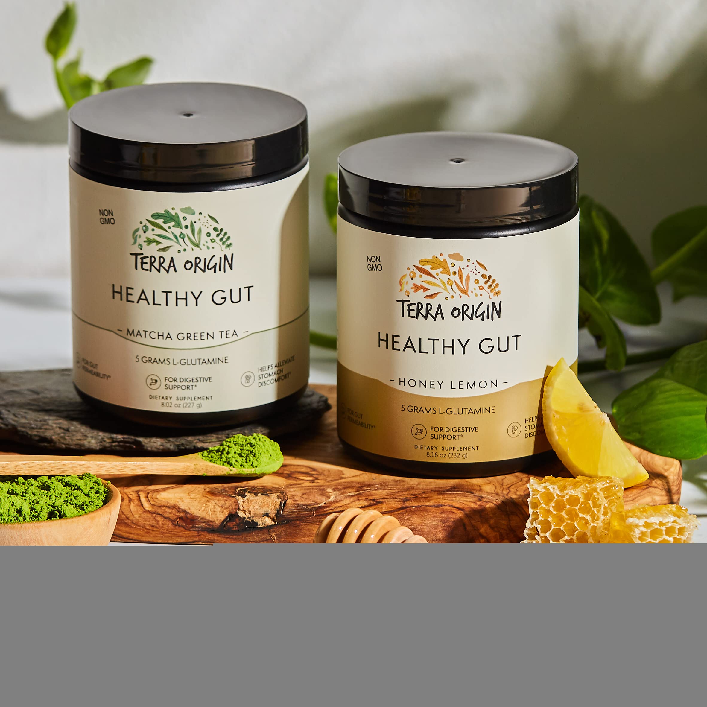 Terra Origin Healthy Gut Powder dissolving in water for quick daily use