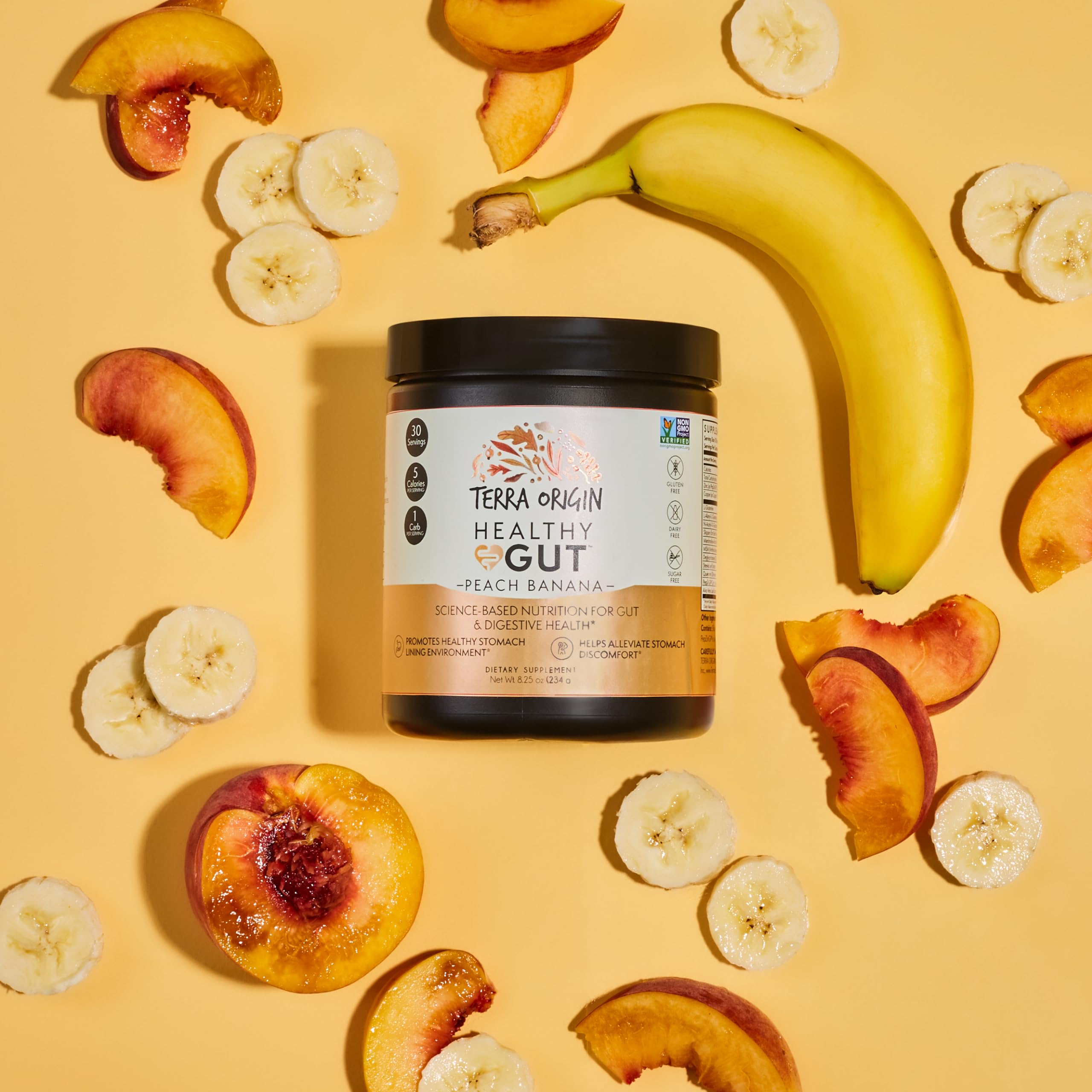 Terra Origin ingredient list featuring slippery elm bark and other botanicals.