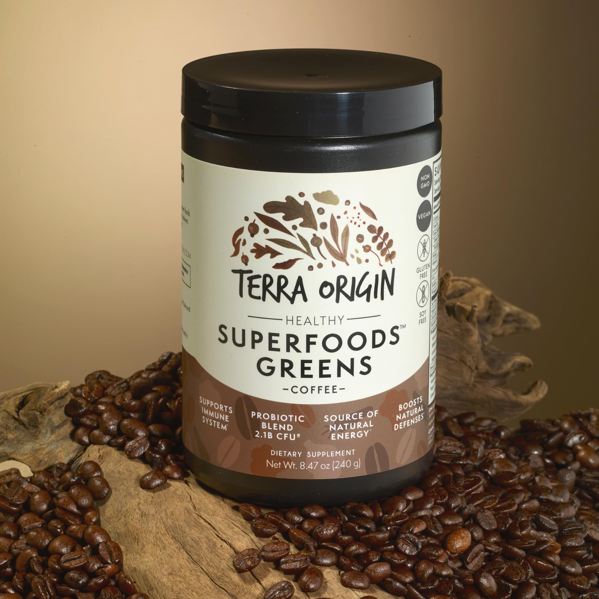 Terra Origin Greens Blend pour showcasing convenient on the go use
