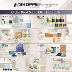 Terra Pure 1 oz bottles designed for guest rooms and kits
