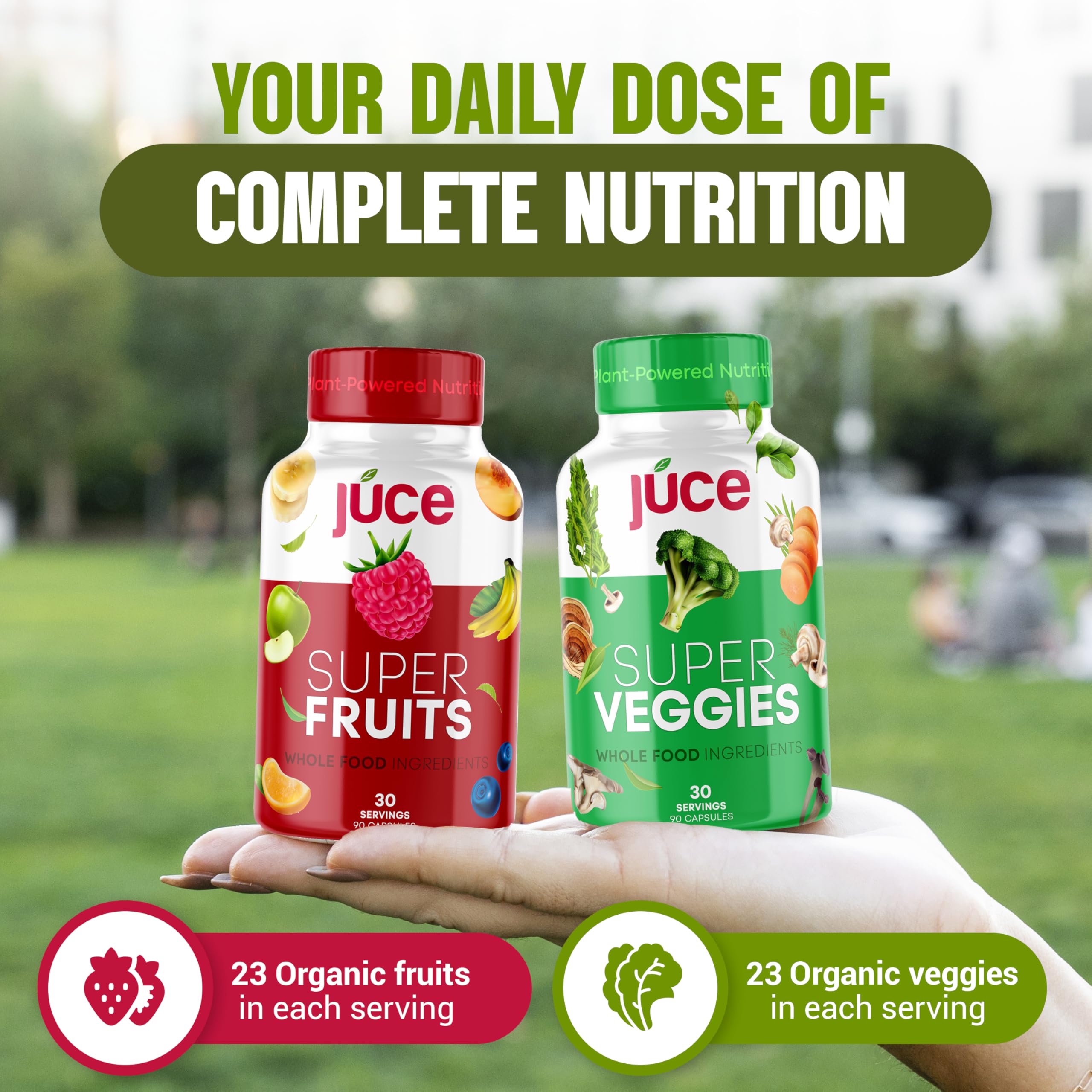 Terra Kai Juce packaging box displaying 23 fruits and 23 vegetables