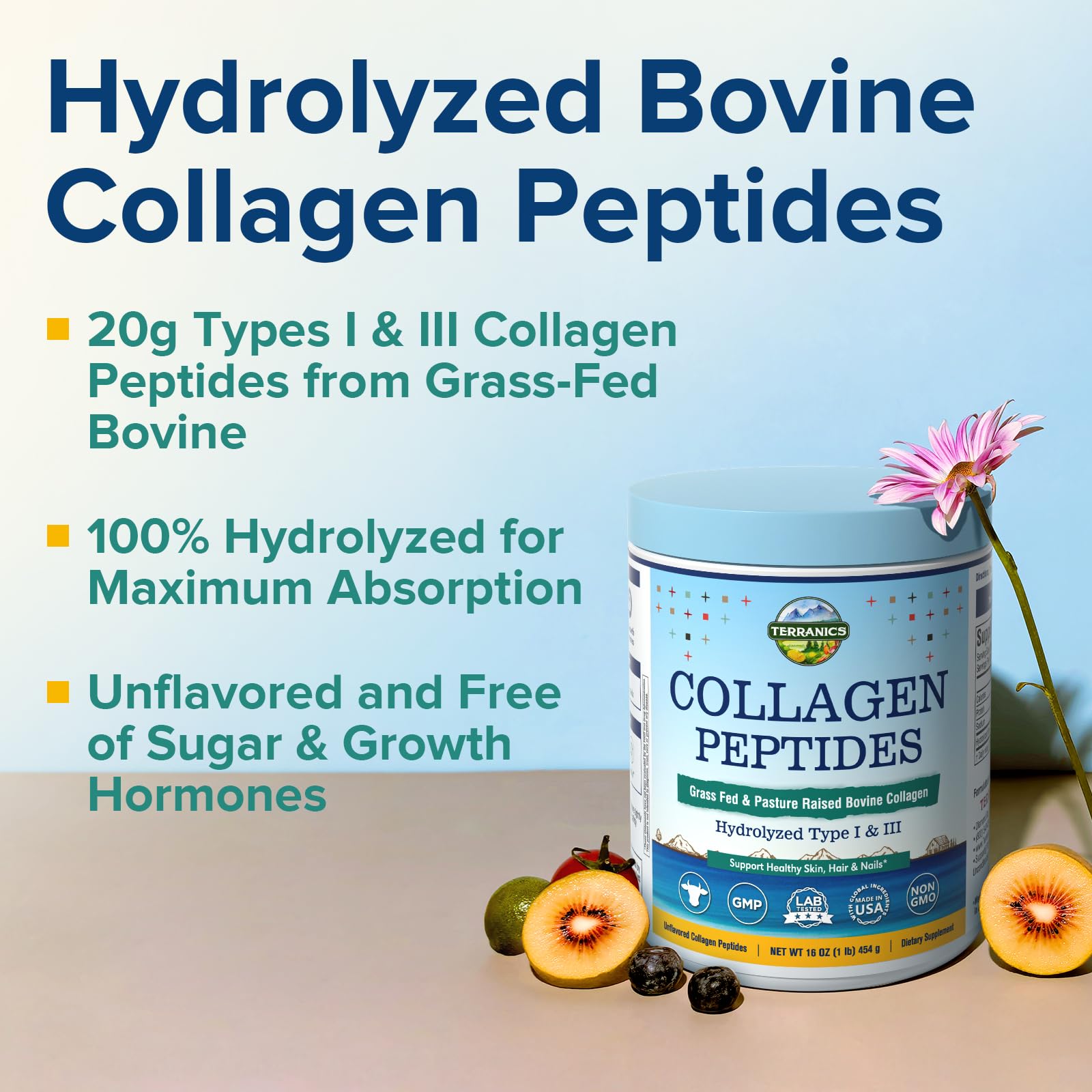 Terranics collagen powder poured into coffee for a flavorless boost