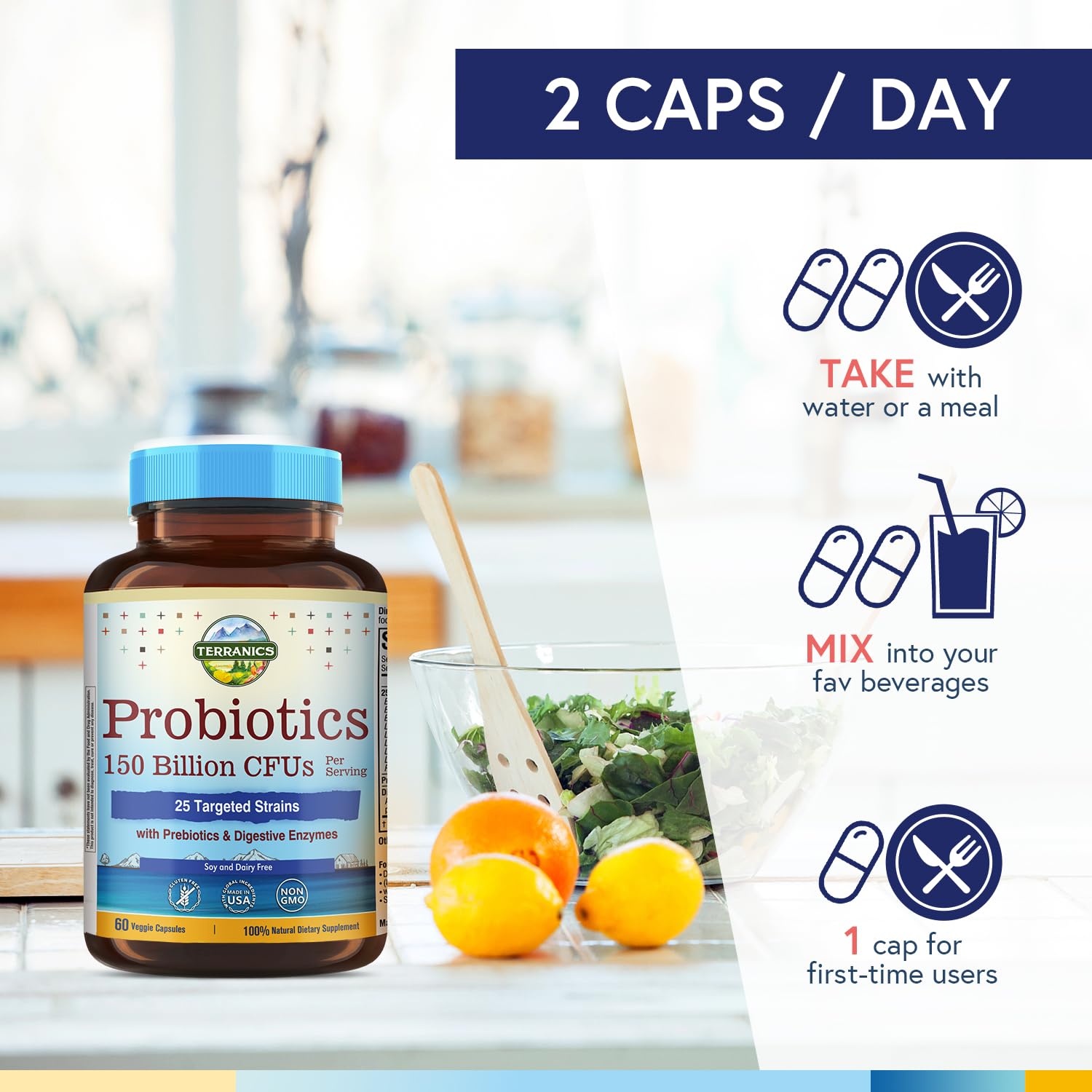 USA-made probiotic bottle conveying quality and traceability.