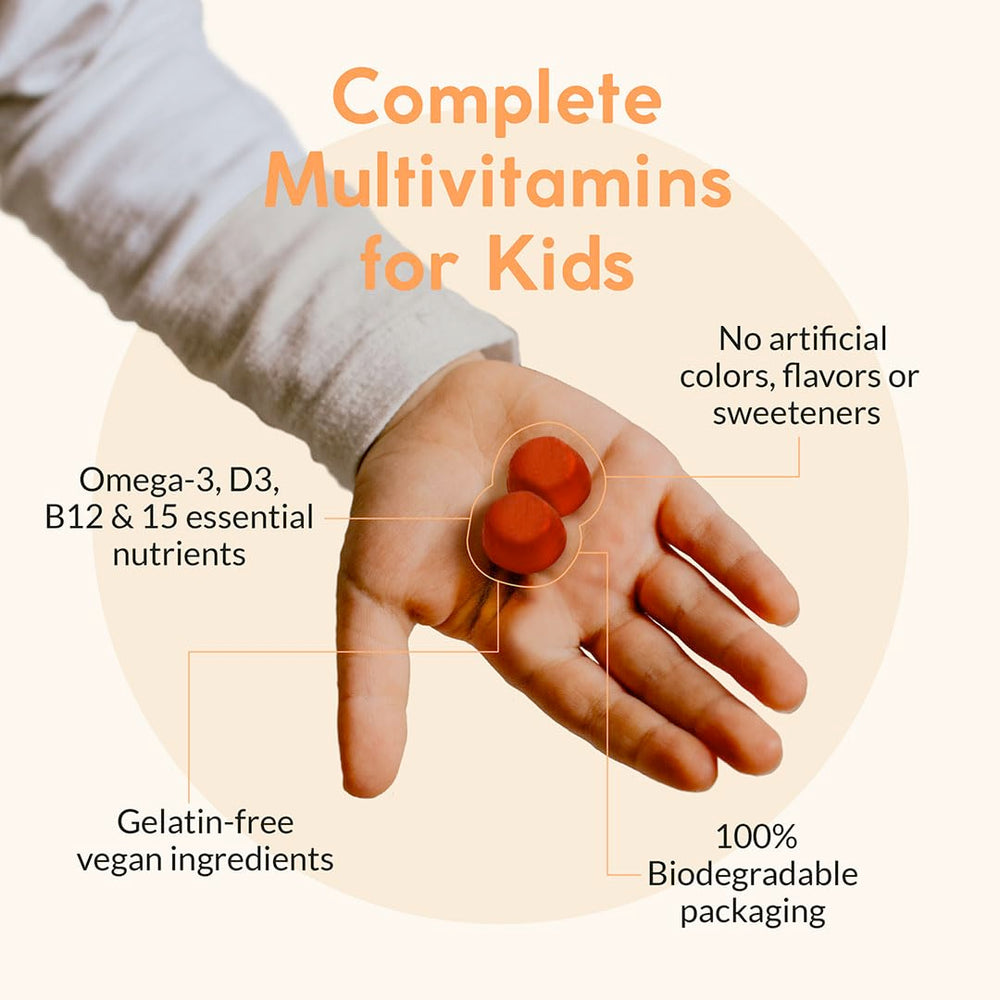 Dosage guidance for Terraseed kids vitamins by age groups 2-3 and 4+.