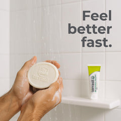 Terrasil antifungal soap lather illustrating daily cleansing for fungal care.