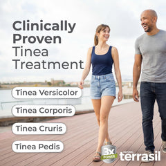 Terrasil Tinea Cream tube back view with ingredient notes and usage guidance.