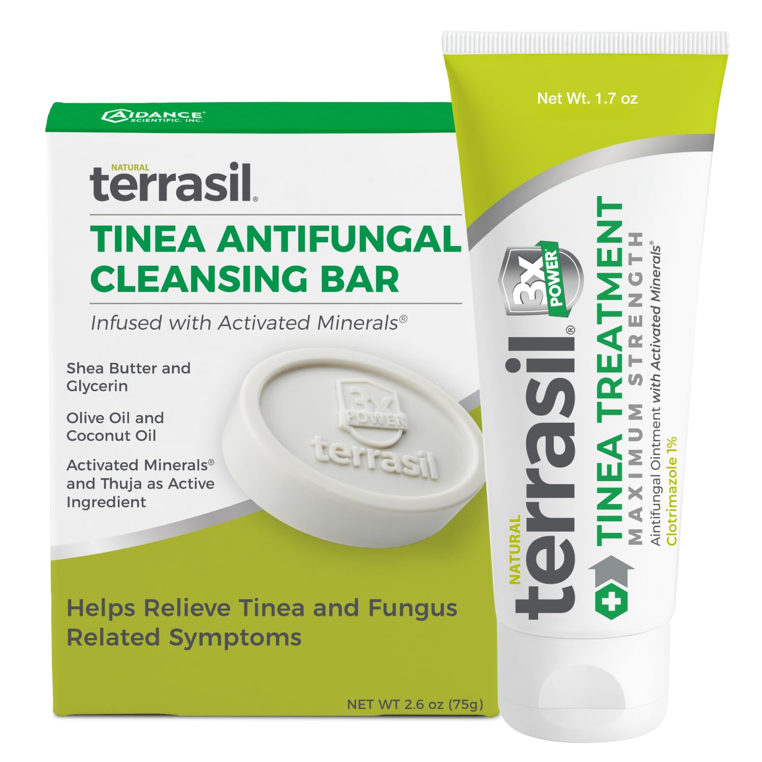 Terrasil Tinea Cream tube front view showing 1% clotrimazole formulation for targeted antifungal support.